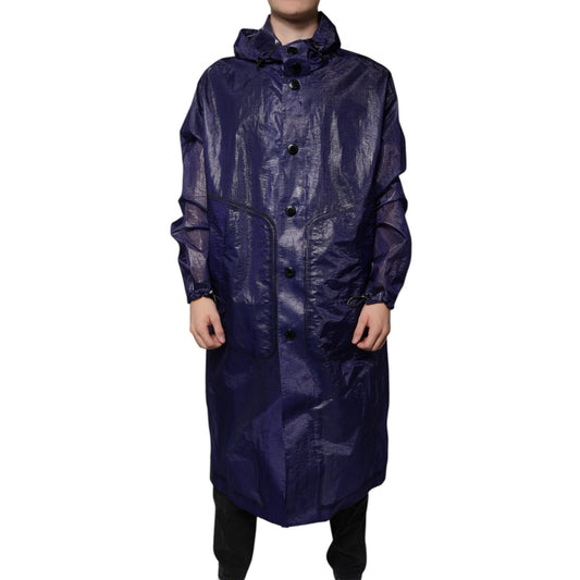 Dolce & Gabbana Dark Blue Cotton Hooded Men Raincoat Jacket Dolce & Gabbana