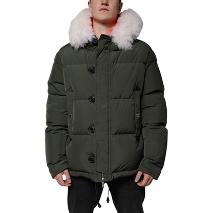 Dsquared² Green Hooded Long Sleeves Fur Shearling Jacket