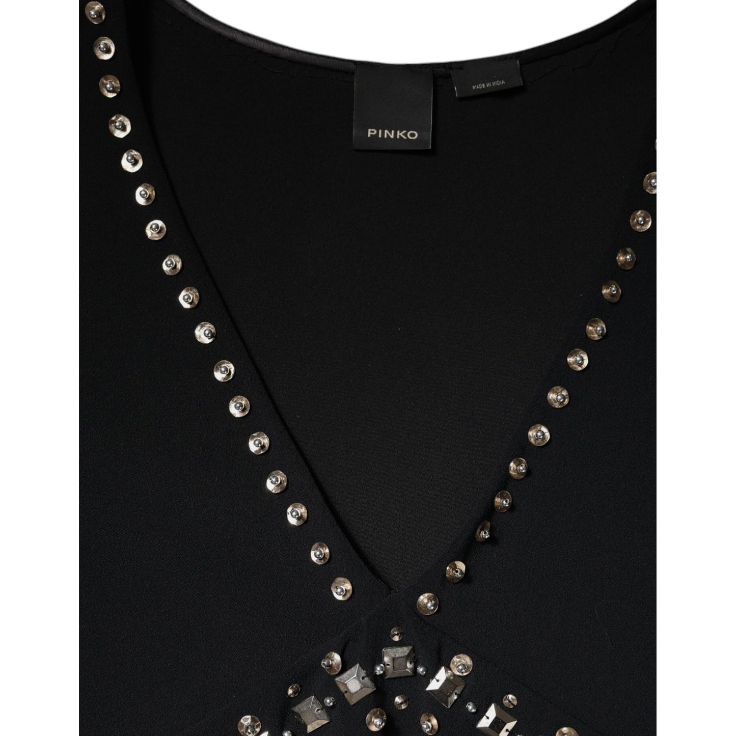 PINKO Black Embellished Polyester Sleeveless Shift A-line Mini Dress