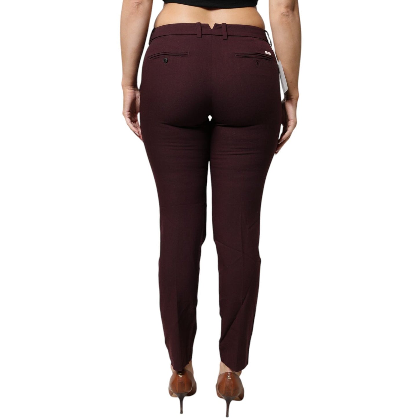 Aniye By Maroon Mid Waist Tapered Skinny Dress Pants Aniye By