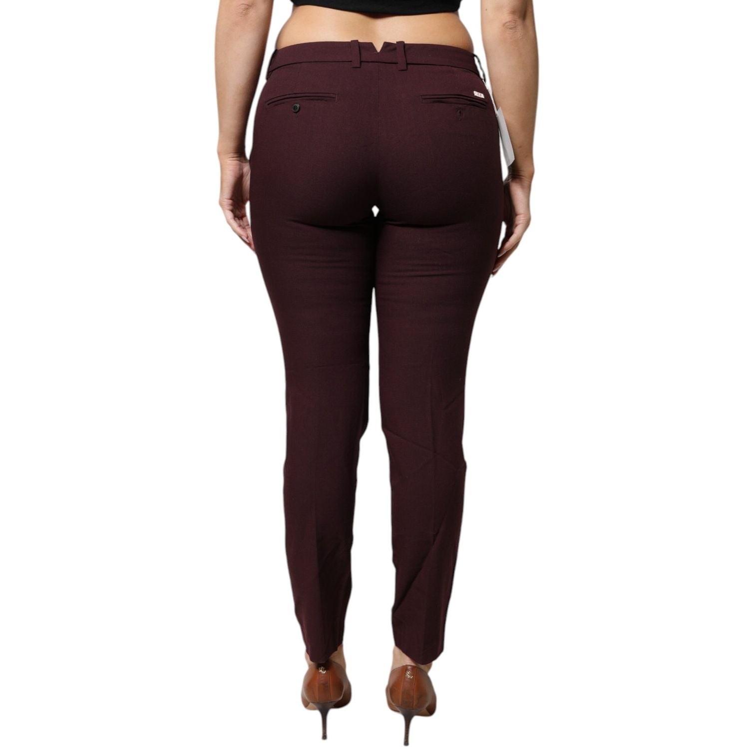 Aniye By Maroon Mid Waist Tapered Skinny Dress Pants