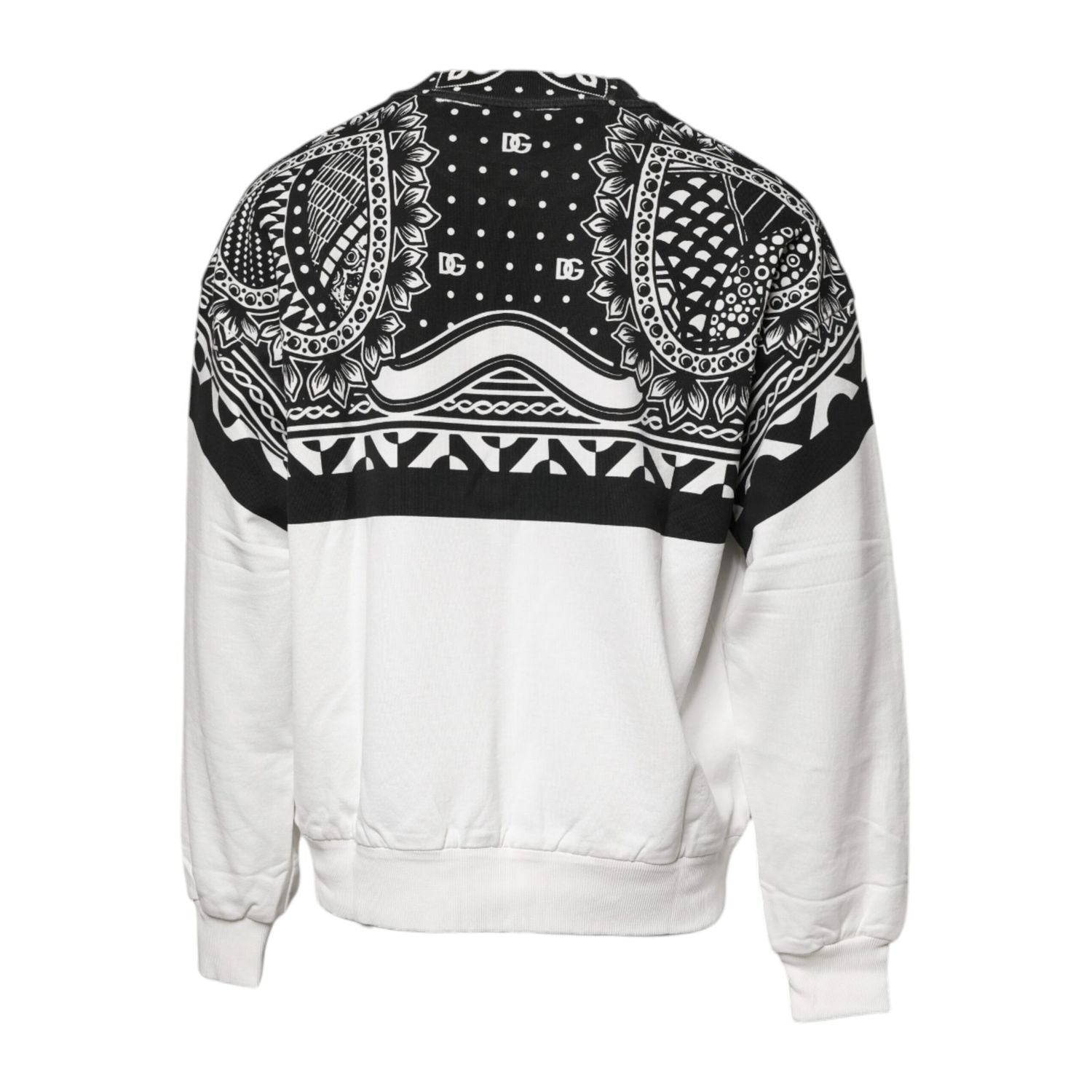 Dolce & Gabbana White Black Printed Cotton Sweatshirt Sweater
