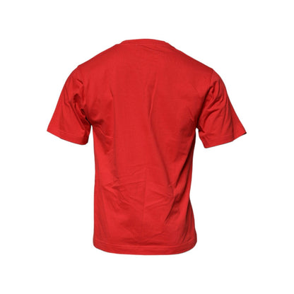 Dolce & Gabbana Red DG Logo Patch Cotton Crew Neck T-shirt