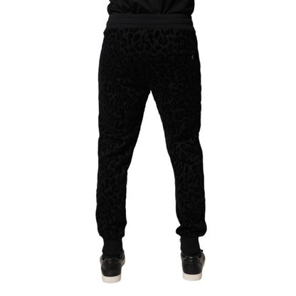 Dolce & Gabbana Black Leopard Cotton Jogger Sweatpants Pants