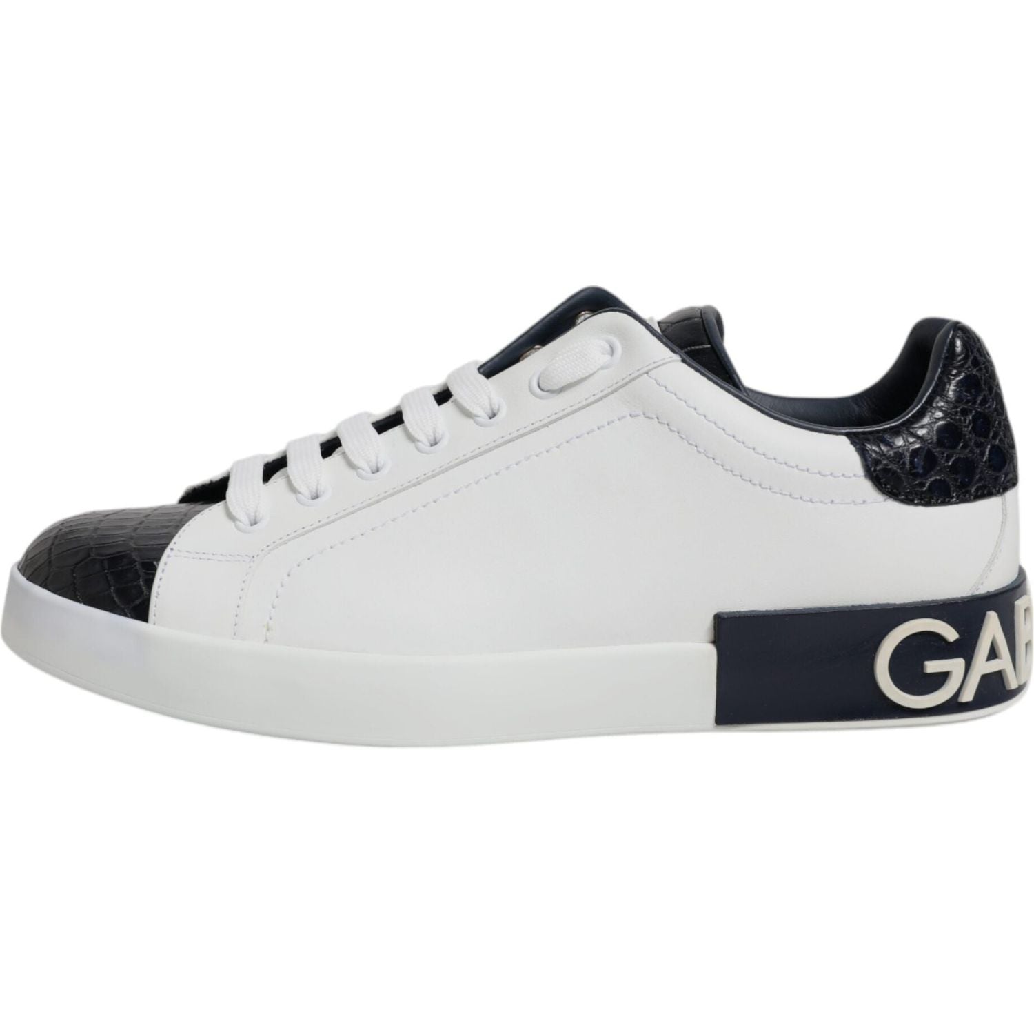 Dolce & Gabbana White Black Leather Portofino Sneaker Shoes