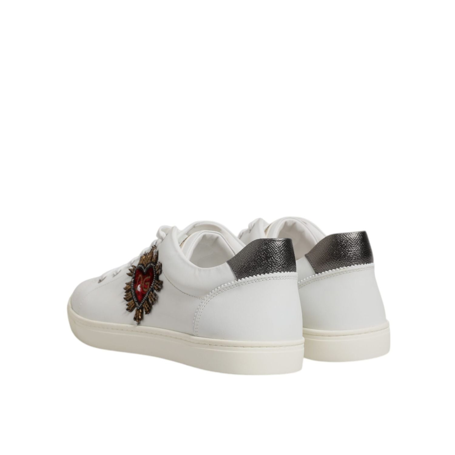 Dolce & Gabbana White Leather Heart Embellished Sneakers Shoes