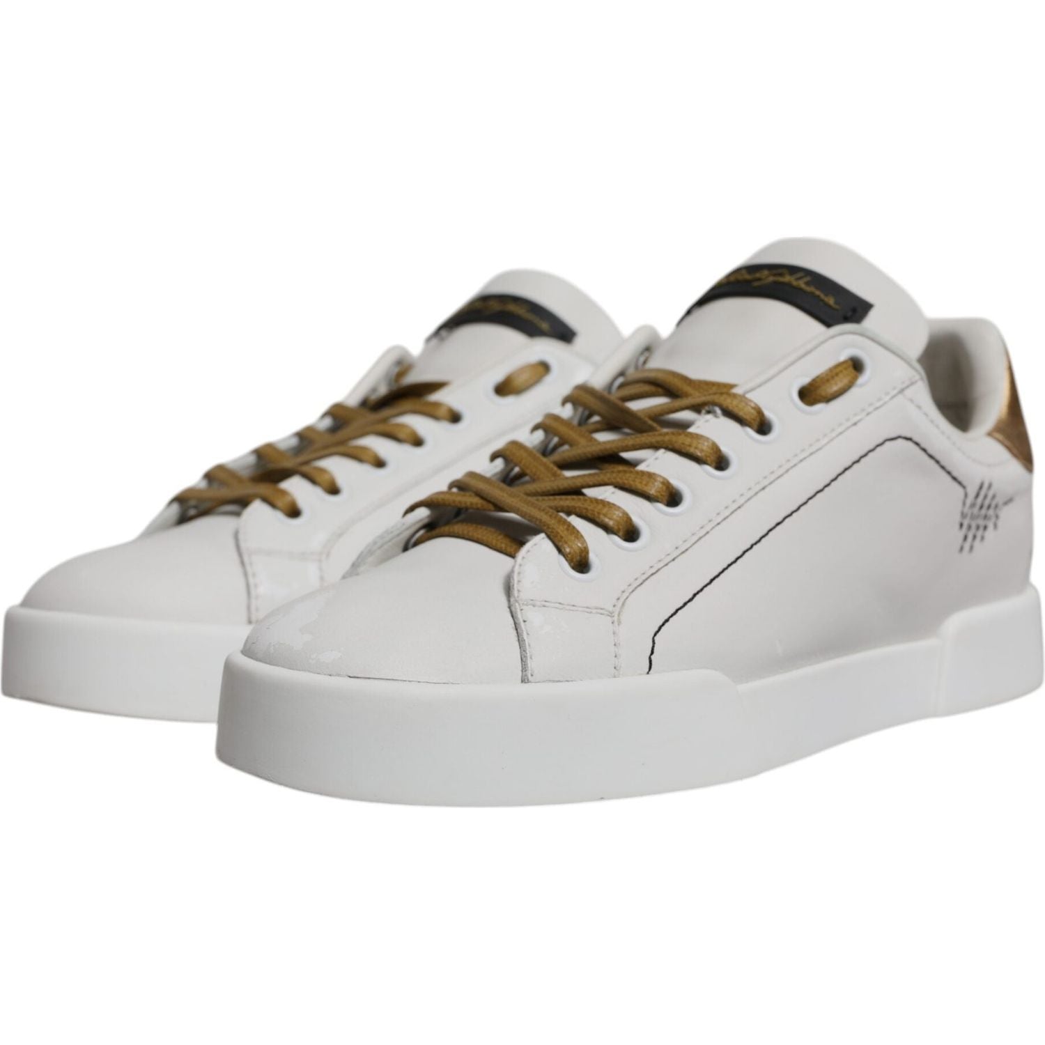 Dolce & Gabbana White Gold Leather Low Top Sneakers Shoes