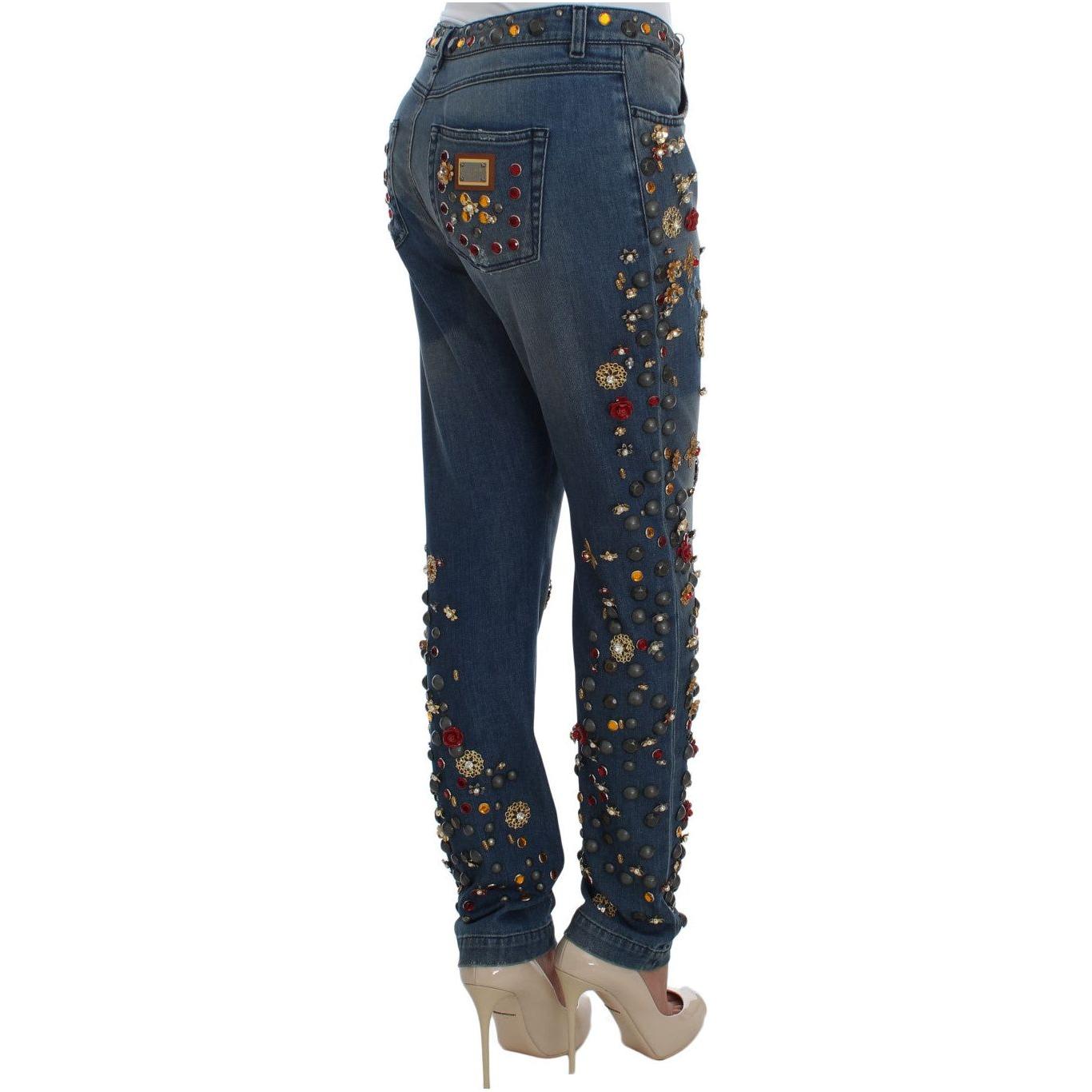 Dolce & Gabbana Crystal Roses Heart Embellished Jeans