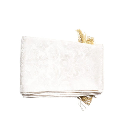 Dolce & Gabbana White Floral Jacquard Skinny Fringes Scarf