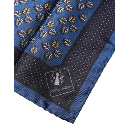 Dolce & Gabbana Blue Lady Bug Silk Square Handkerchief Scarf