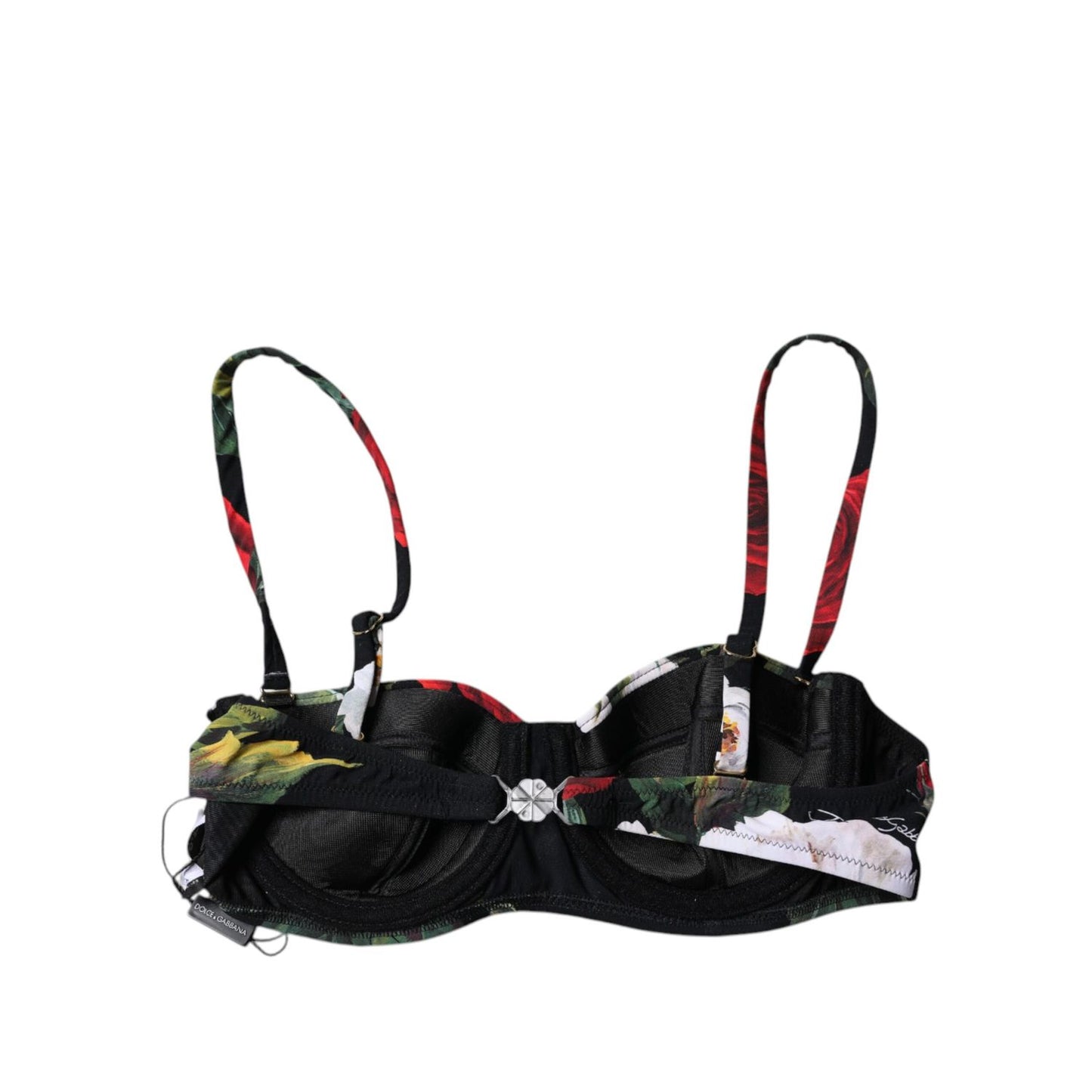 Dolce & Gabbana Black Floral Print Nylon Balconcino Bra Underwear