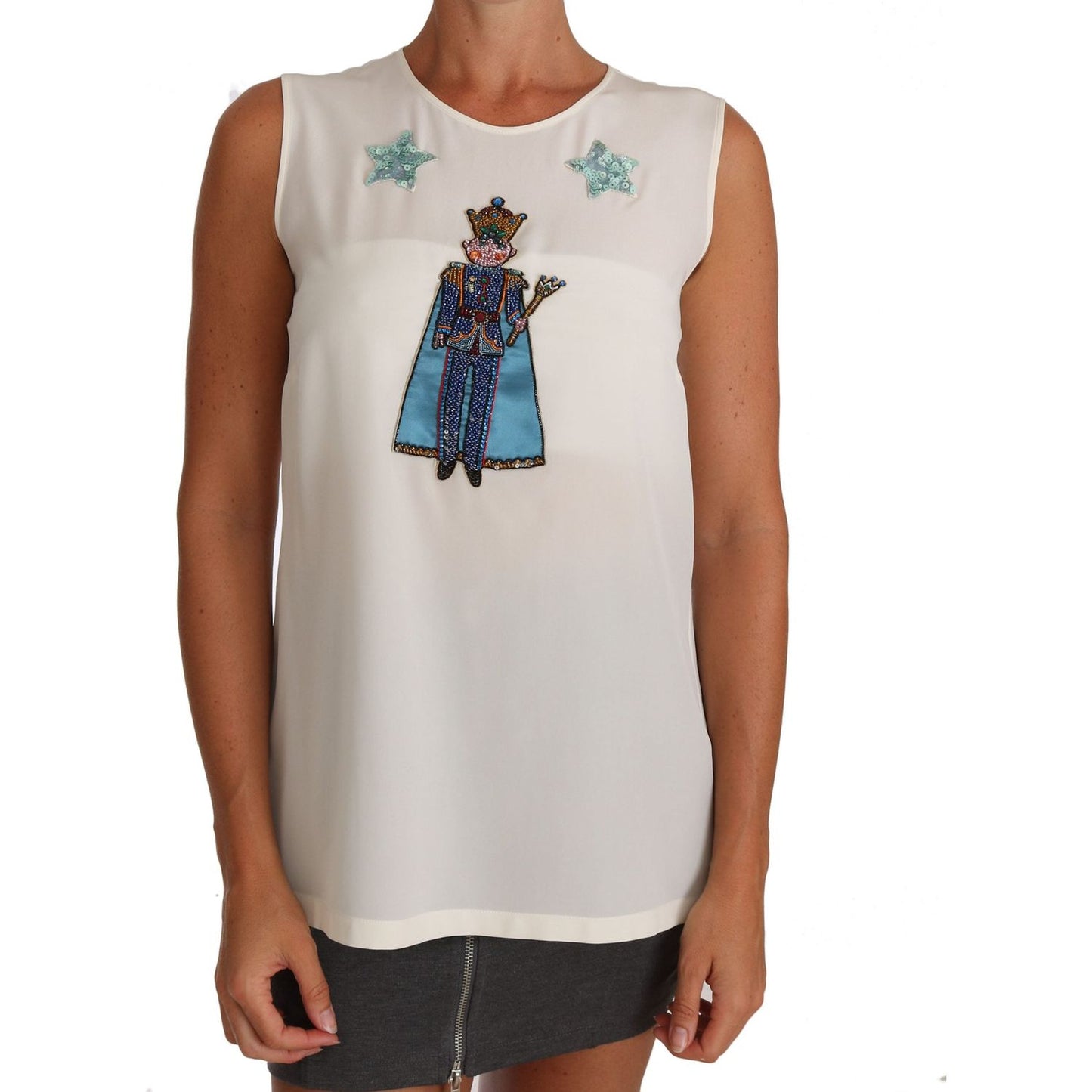 Dolce & Gabbana White Silk Crystal Sequined Fairy T-shirt