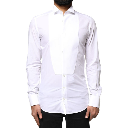 Dolce & Gabbana White GOLD Cotton Poplin Bib Formal Men Dress Shirt