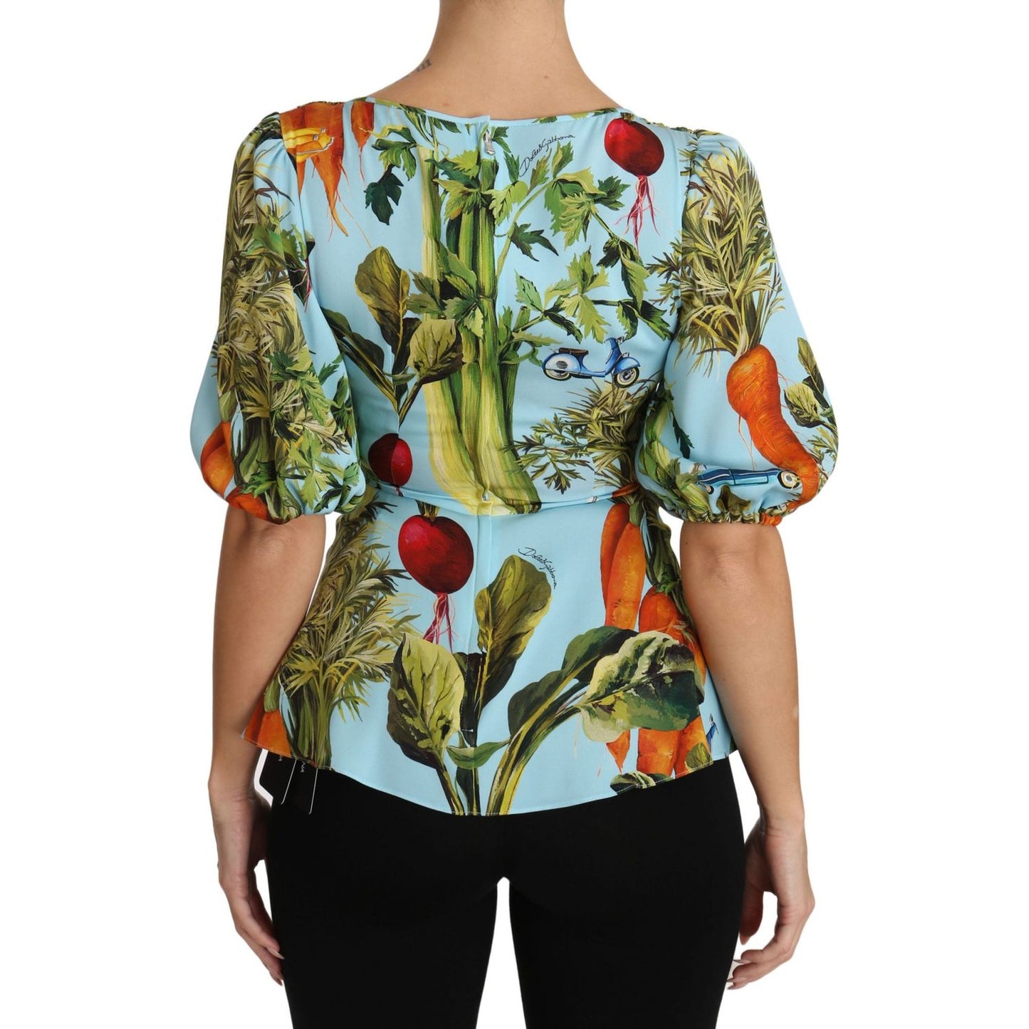 Dolce & Gabbana Multicolor Vegetable Print Silk Top Peplum Wrap Blouse Dolce & Gabbana
