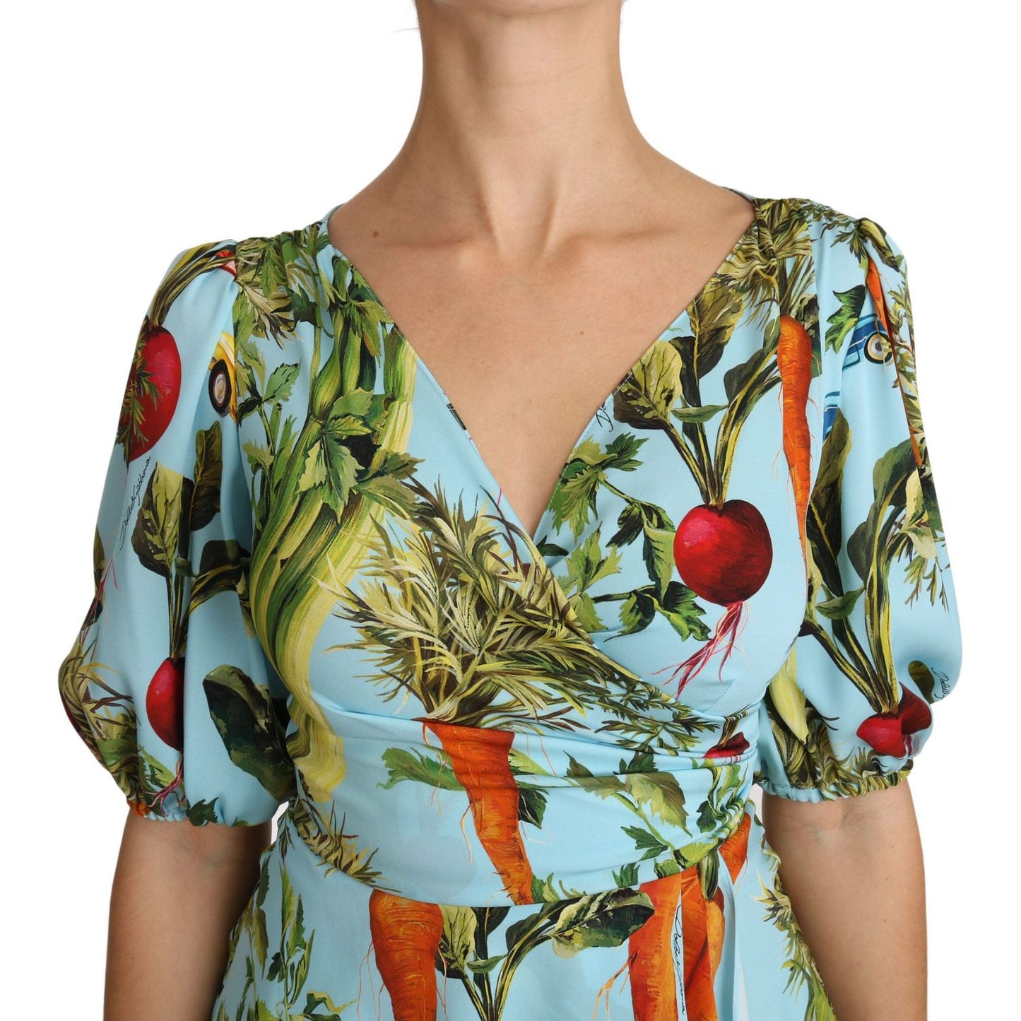 Dolce & Gabbana Multicolor Vegetable Print Silk Top Peplum Wrap Blouse Dolce & Gabbana