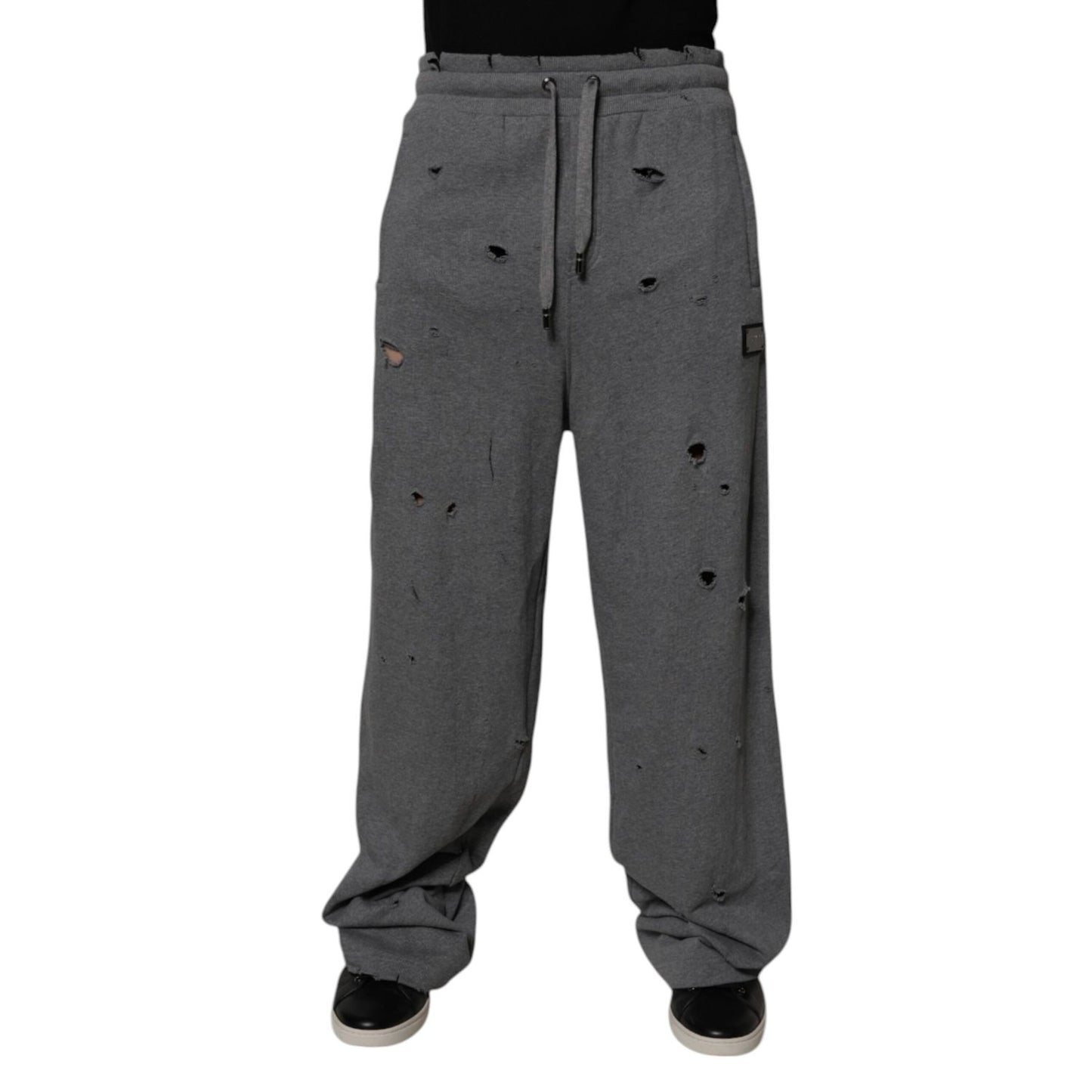 Dolce & Gabbana Gray Cotton RipStyle Straight Sweatpants Pants