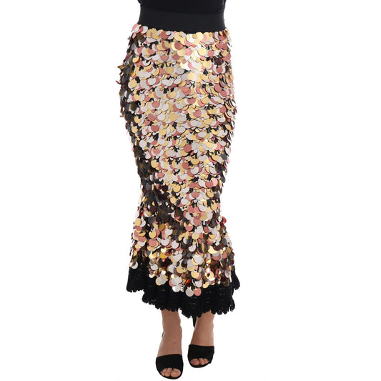 Dolce & Gabbana Gold Sequined Peplum High Waist Skirt Dolce & Gabbana