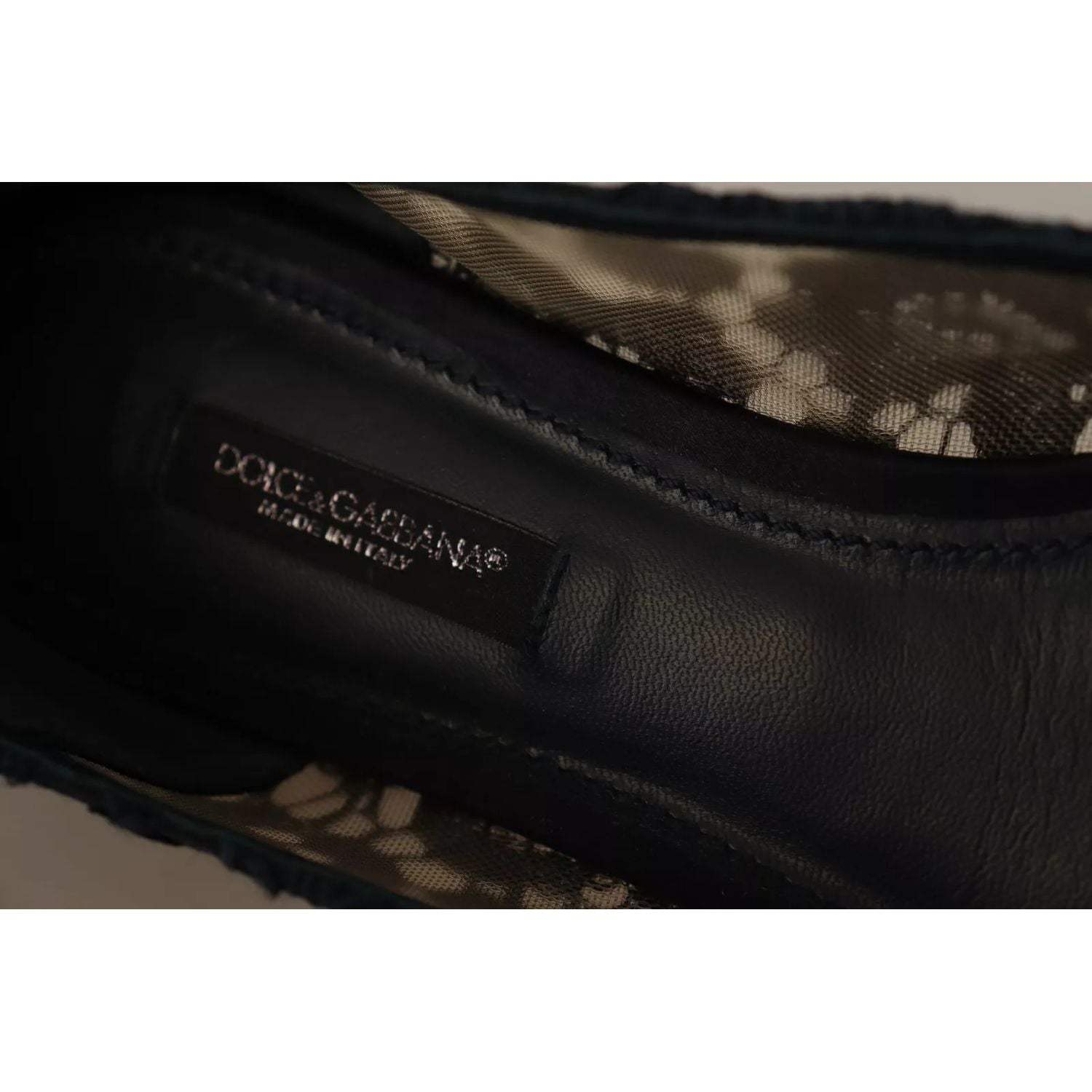 Dolce & Gabbana Blue Crystal Loafer Lace Ballet Flats Shoes