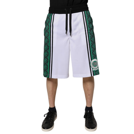 Dolce & Gabbana White Green Men Jersey Sweatshorts Shorts Dolce & Gabbana