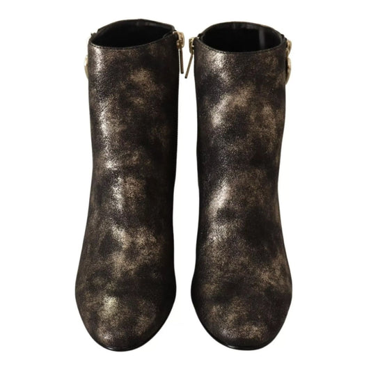 MY TWIN Black Leather Block Heels Ankle Boots Zipper Shoes