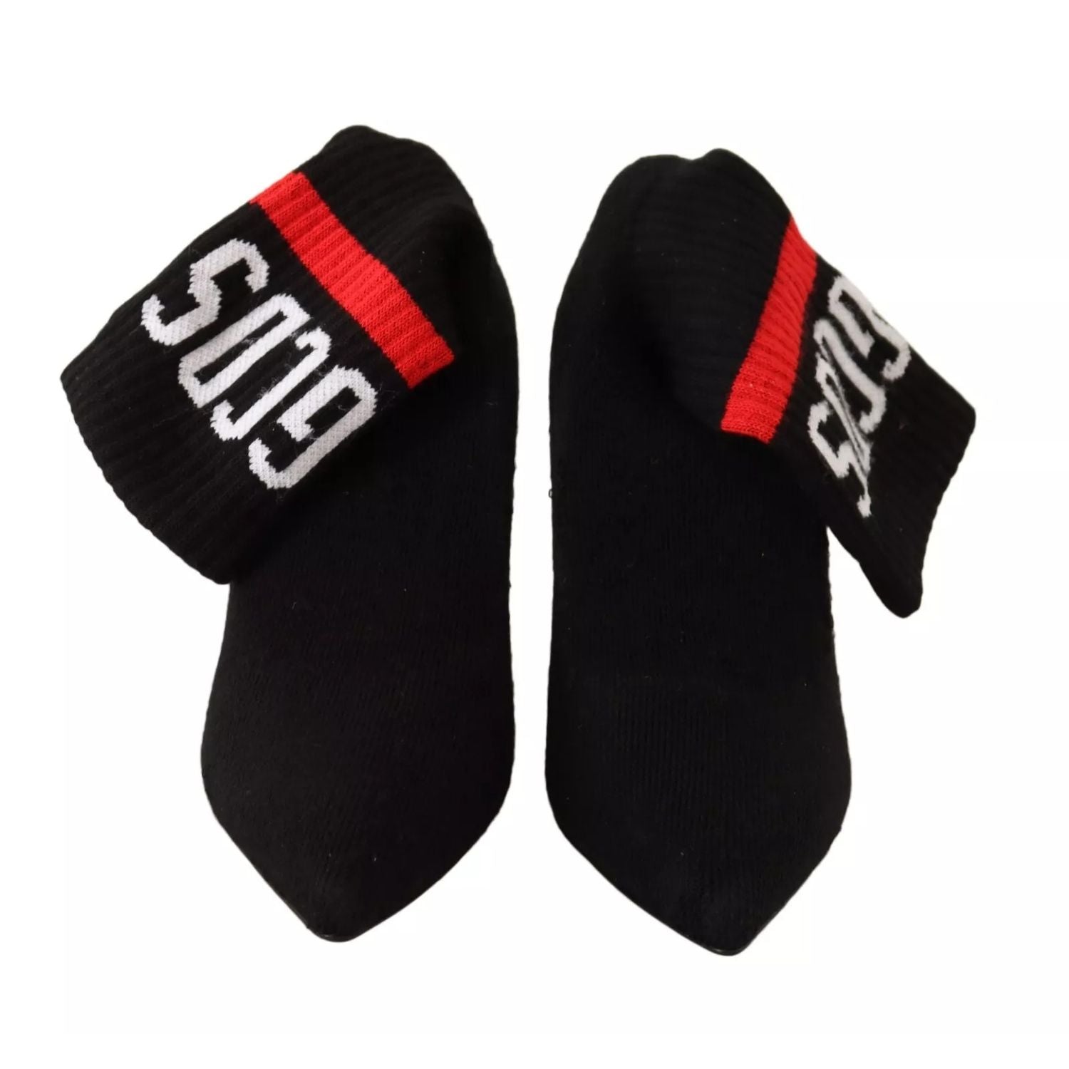 GCDS Black Suede Logo Socks Block Heel Ankle Boots Shoes