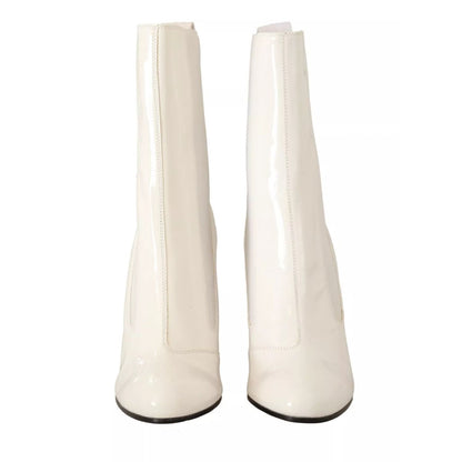 GCDS White Leather Fabric Red Logo Heel Ankle Boots Shoes