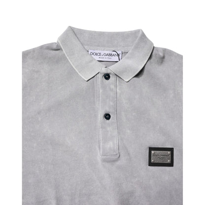 Dolce & Gabbana Gray Logo Plaque Cotton Men Polo Shirt T-shirt