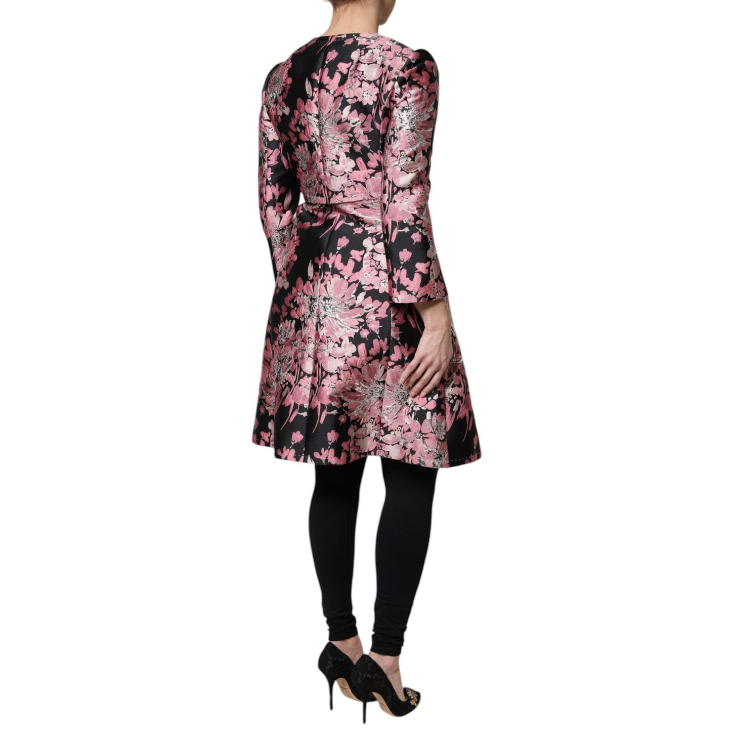Dolce & Gabbana Pink Black Floral Brocade Trenchcoat Jacket