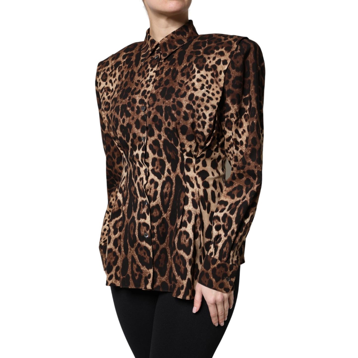 Dolce & Gabbana Brown Leopard Silk Button Down Coat Jacket