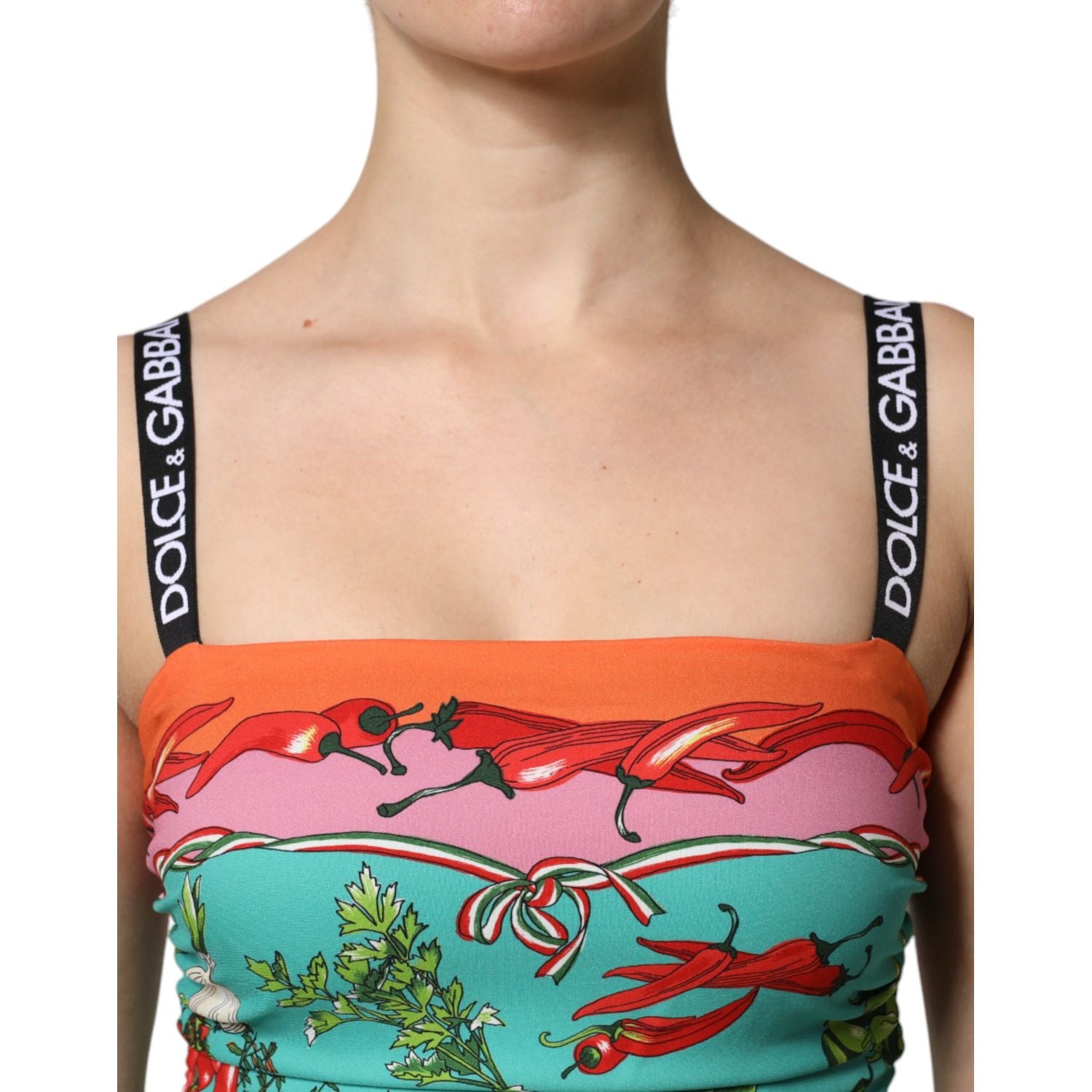 Dolce & Gabbana Multicolor Printed Silk Sleeveless Midi Dress