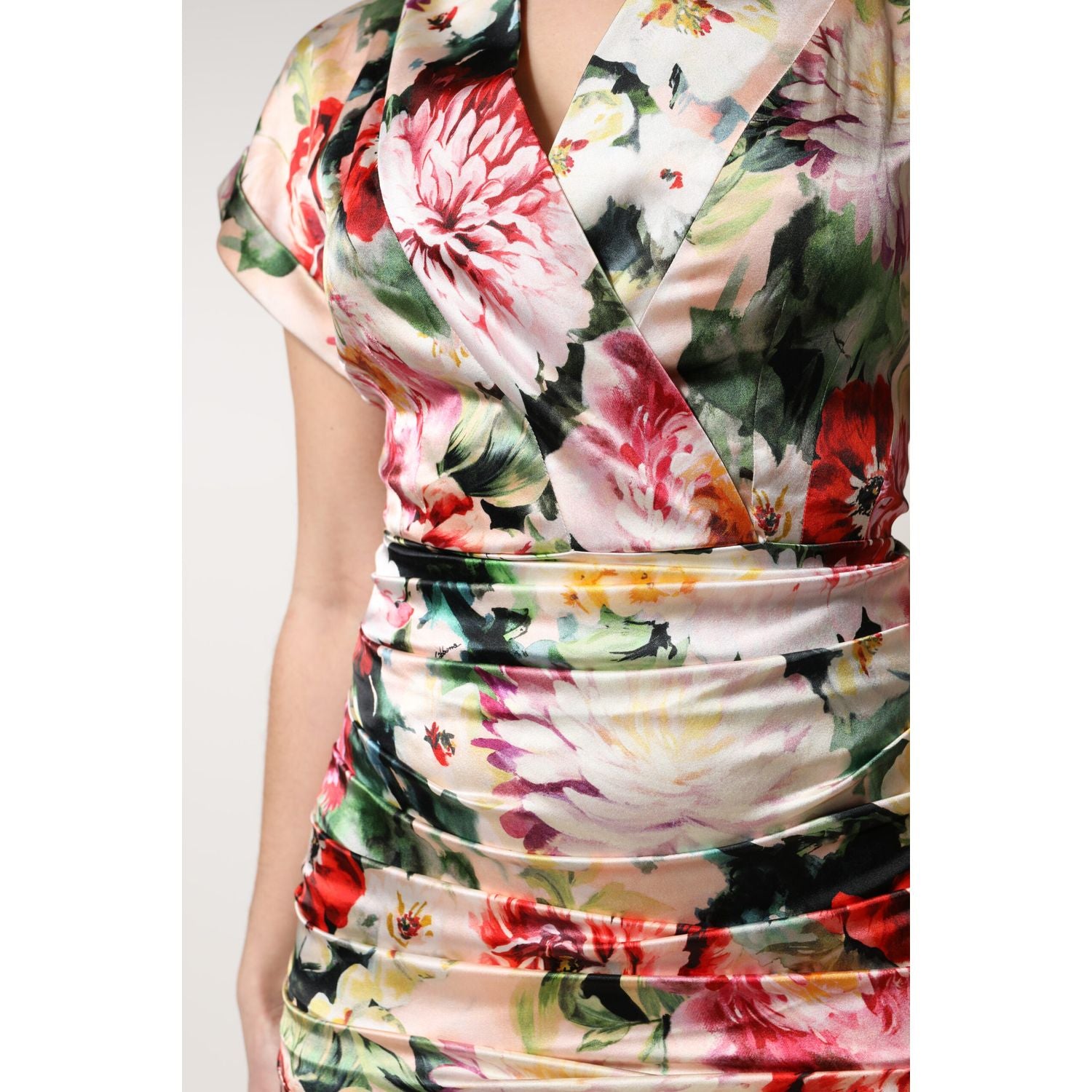 Dolce & Gabbana Multicolor Floral Short Sleeves Sheath Midi Dress