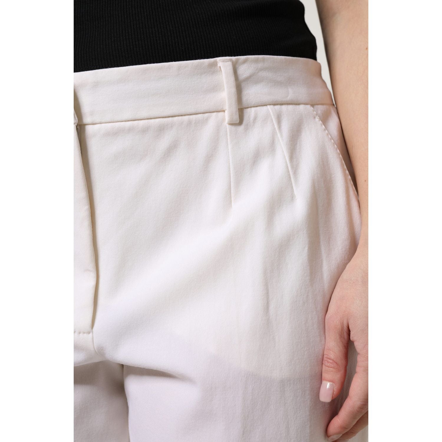 Dolce & Gabbana White Wool Mid Waist Wide Leg Pants