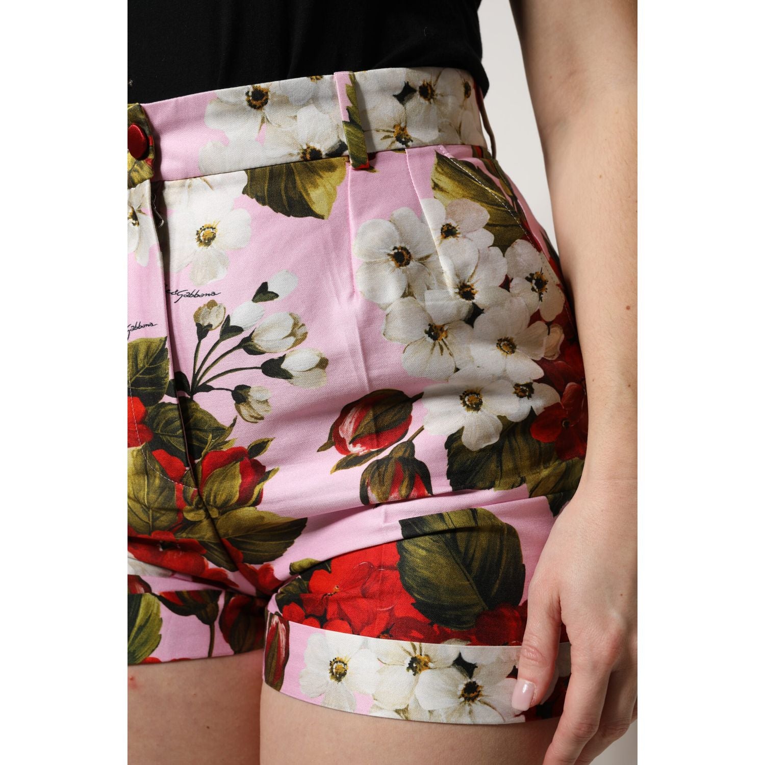 Dolce & Gabbana Pink Floral Print High Waist Hotpants Short