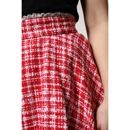 Dolce & Gabbana Red White High Waist A-line Above Knee Skirt