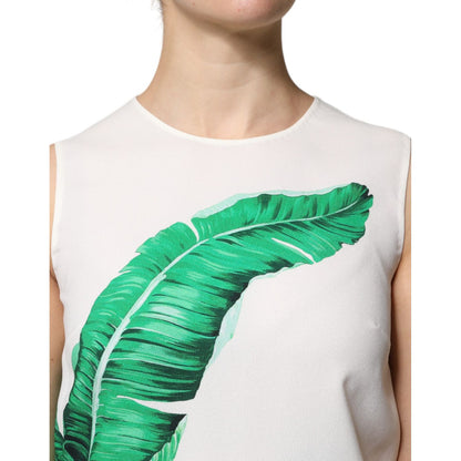 Dolce & Gabbana White Banana Leaf Print Round Neck Tank Top