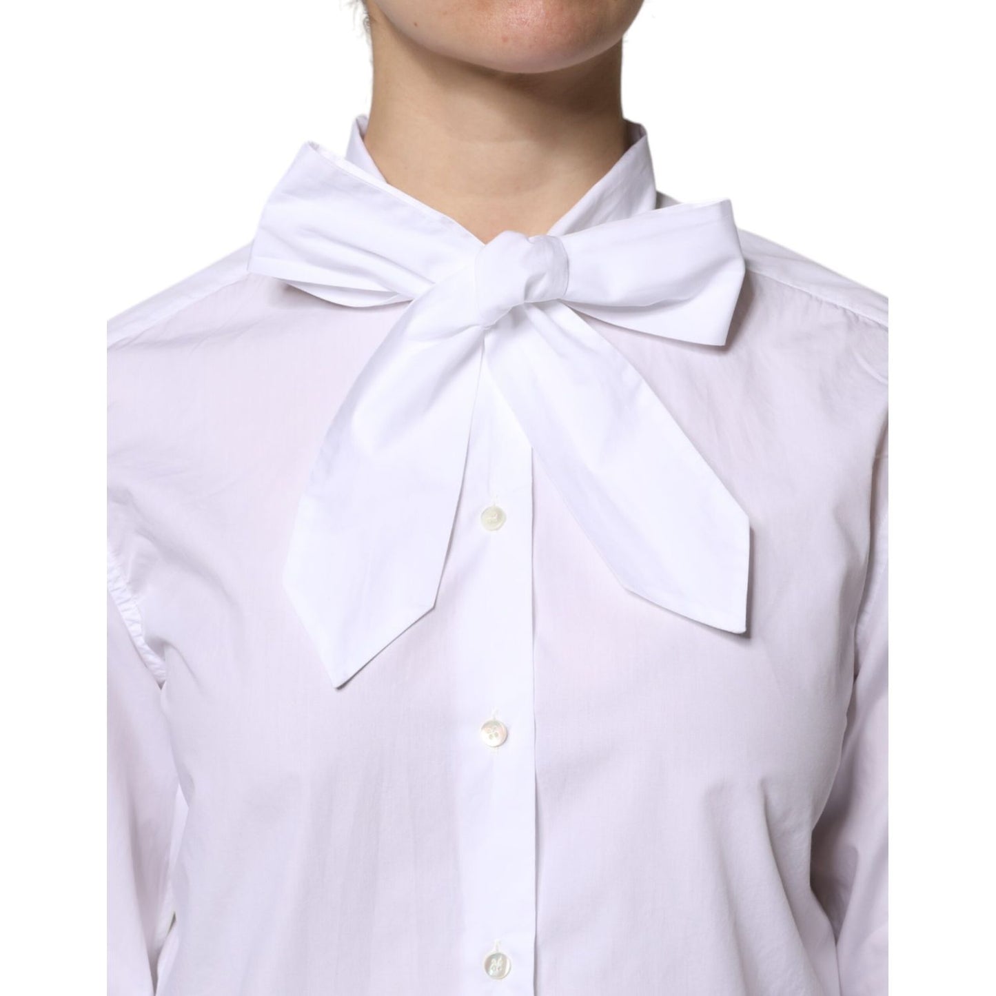 Dolce & Gabbana White Ascot Collar Long Sleeve Blouse Top