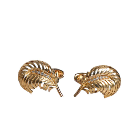 Dolce & Gabbana Gold 925 Sterling Silver Crystal Leaf Accessory Cufflink Dolce & Gabbana
