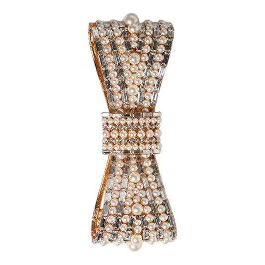 Dolce & Gabbana Gold Tone Brass Bow Crystal FauxPearl Embellished Brooch Dolce & Gabbana