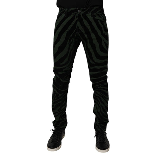 Dolce & Gabbana Black Green Stripes Cotton Skinny Denim Jeans
