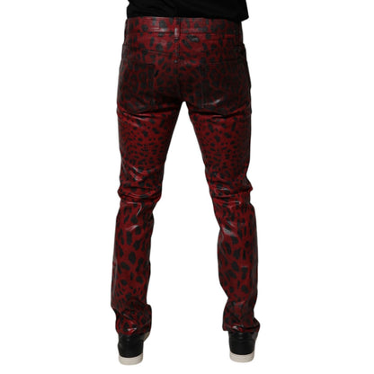 Dolce & Gabbana Red Leopard Cotton Skinny Men Denim Jeans