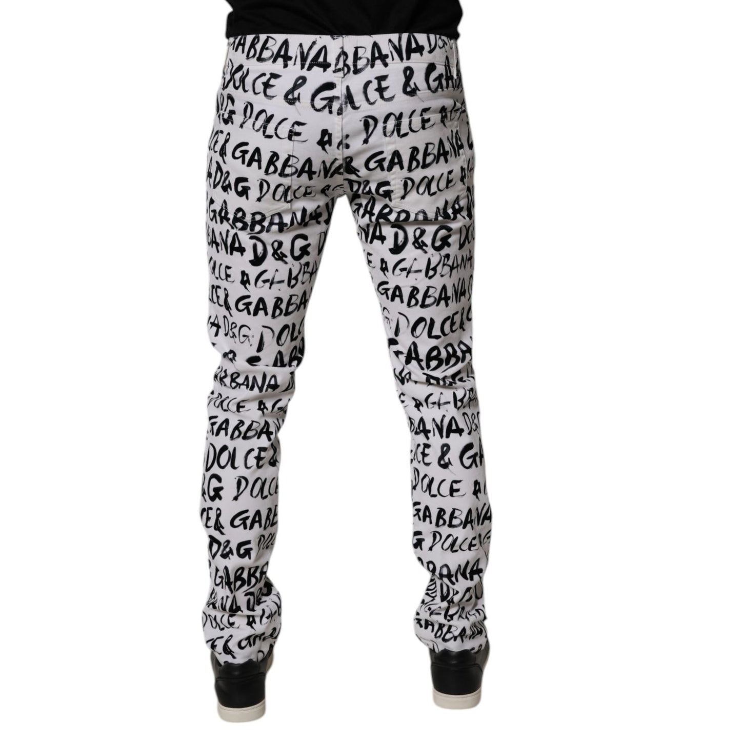 Dolce & Gabbana White Cotton Logo Print Skinny Denim Jeans
