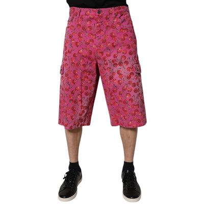 Dolce & Gabbana Pink Cherry Print Cargo Cotton Shorts