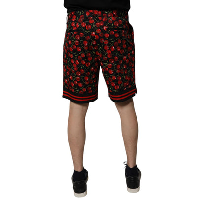 Dolce & Gabbana Black Red Cherry Print Bermuda Cotton Shorts