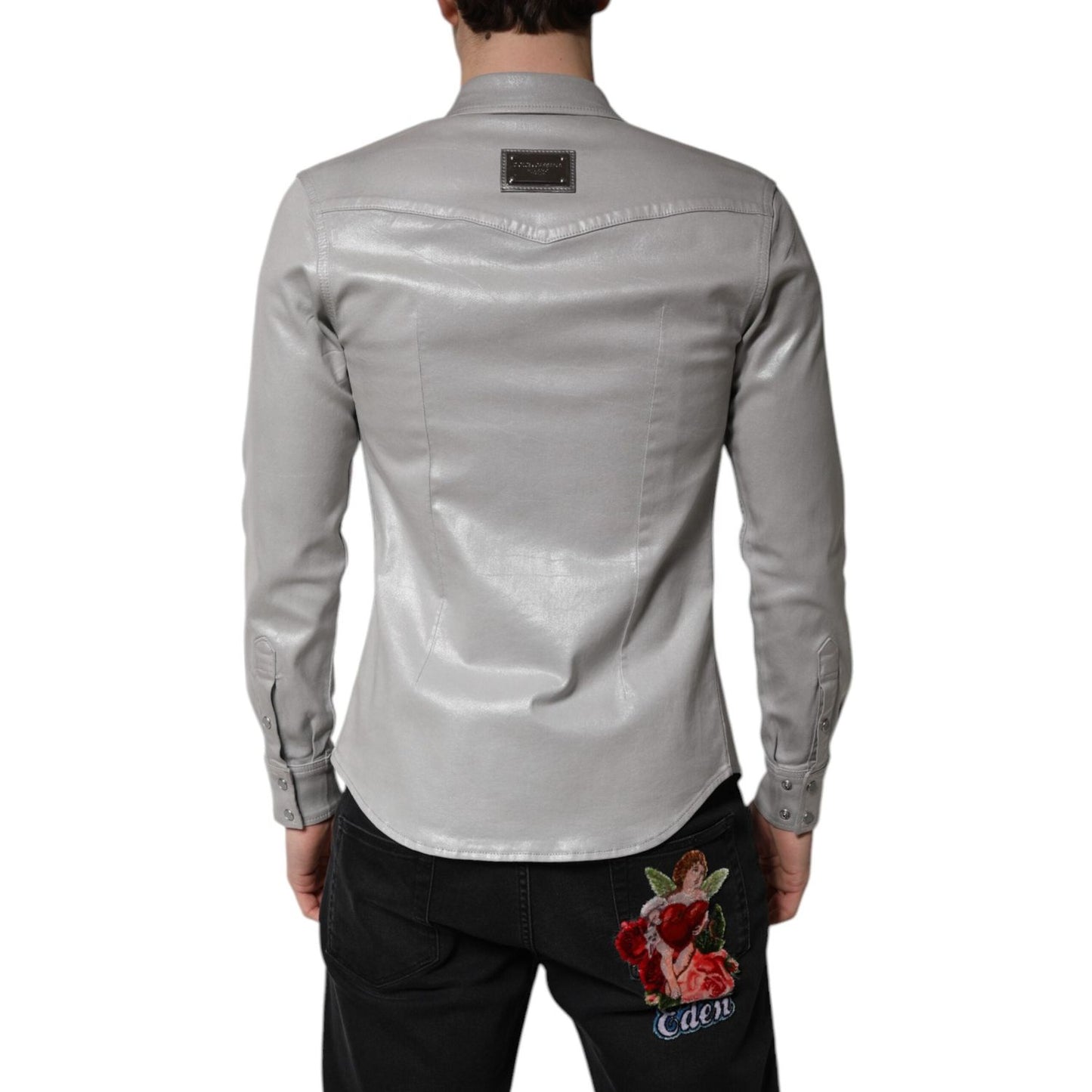 Dolce & Gabbana Metallic Gray Cotton Button Down Shirt