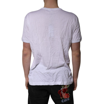 Dolce & Gabbana White Cotton Logo Patch V-neck Tee T-shirt