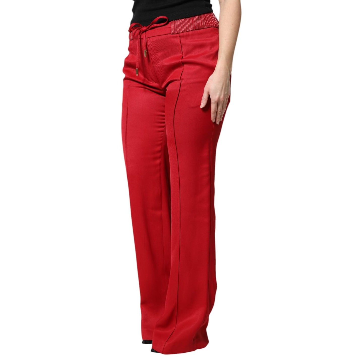 Dolce & Gabbana Red Viscose Straight Fit Pants