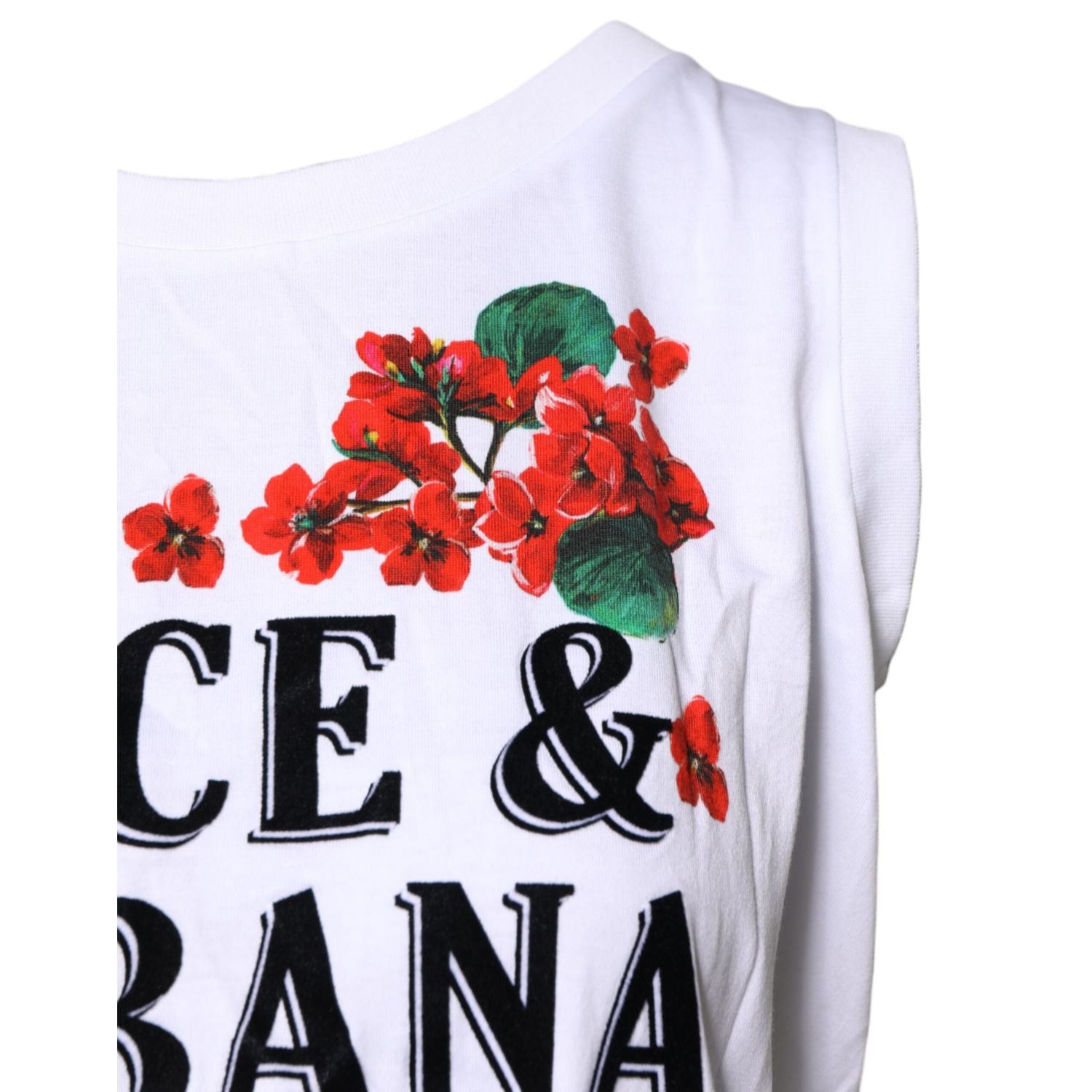 Dolce & Gabbana White Floral Printed Cotton Sleeveless T-shirt