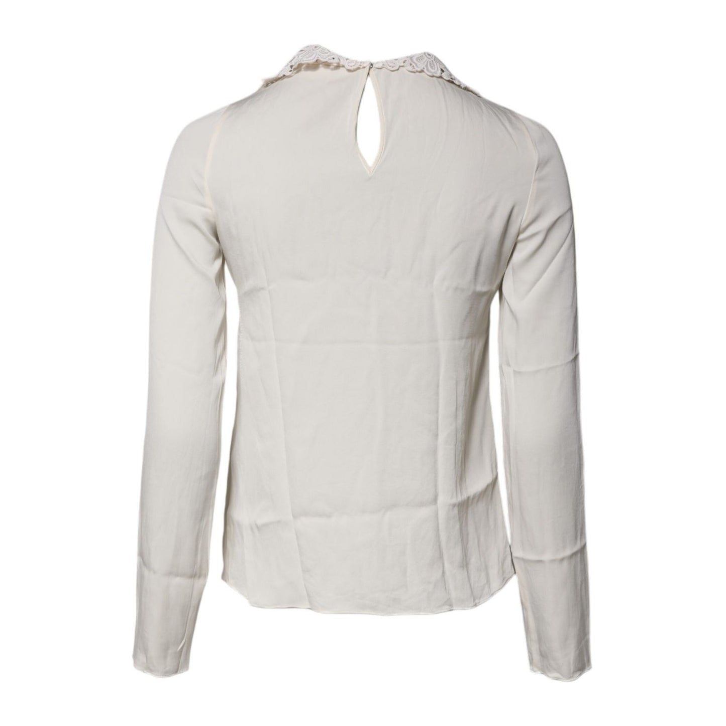Dolce & Gabbana Cream Floral Lace Long Sleeves Blouse Top