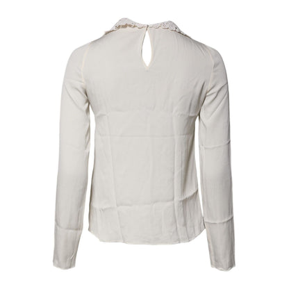 Dolce & Gabbana Cream Floral Lace Long Sleeves Blouse Top