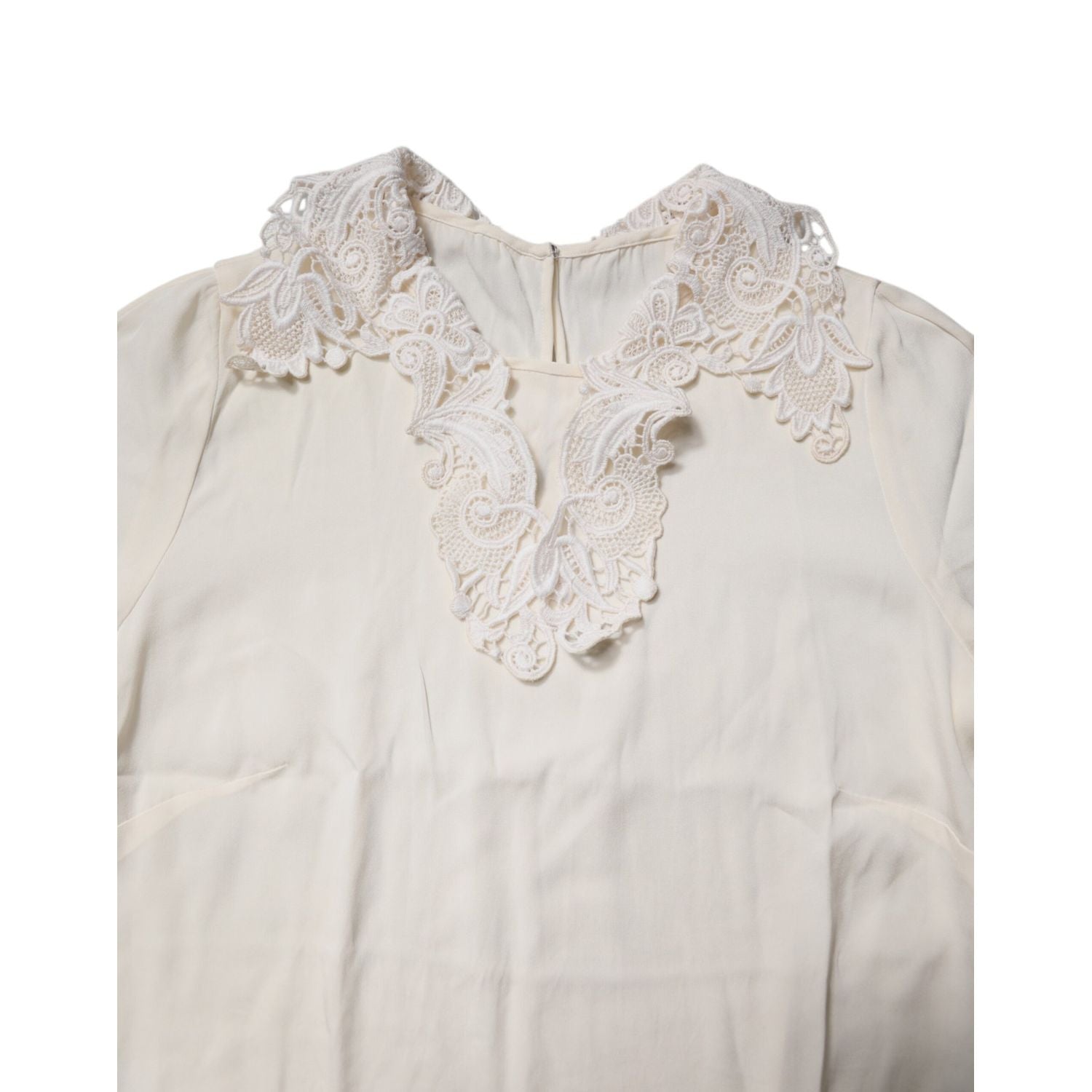 Dolce & Gabbana Cream Floral Lace Long Sleeves Blouse Top